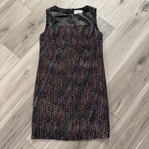 Ag Phillips Cocktail Dress Size 2 Sleeveless Lined Tweed Faux Leather Metallic